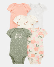 Cargar imagen en el visor de la galería, 5-Pack Floral Horses Short-Sleeve Cotton Bodysuits - Pink/Green