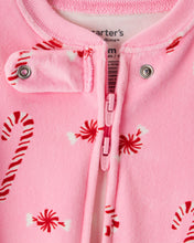 Cargar imagen en el visor de la galería, Peppermint Print DreamPlush Long-Sleeve Snug Fit 1-Piece Pajamas - Pink