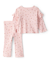 Cargar imagen en el visor de la galería, 2-Piece Leaf Print Cotton Long-Sleeve Tee & Pant Set - Pink