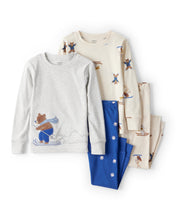 Cargar imagen en el visor de la galería, Woodland Print Cotton Long-Sleeve Snug Fit 4-Piece Pajamas - White/Blue