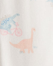 Cargar imagen en el visor de la galería, Dinosaur Print 100% Cotton Long-Sleeve 2-Way Zip 1-Piece Pajamas - White