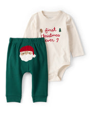 Cargar imagen en el visor de la galería, 2-Piece My First Christmas Long-Sleeve Bodysuit & Pant Set - Cream/Green