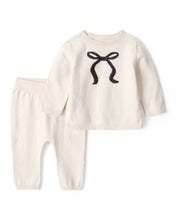 Cargar imagen en el visor de la galería, Bow Cotton Long-Sleeve Sweater & Pant Set - Ivory