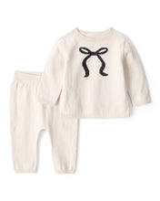 Cargar imagen en el visor de la galería, Bow Cotton Long-Sleeve Sweater & Pant Set - White