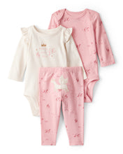 Cargar imagen en el visor de la galería, 3-Piece Unicorn Star Print Cotton Long-Sleeve Bodysuit & Pant Set - Pink/White
