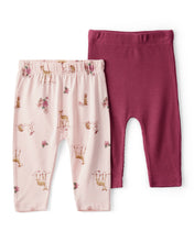 Cargar imagen en el visor de la galería, 2-Pack Deer & Floral Print PurelySoft Pull-On Pants - Burgundy/Pink