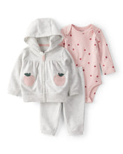 Cargar imagen en el visor de la galería, 3-Piece Apple Jacket; Bodysuit; Pant Set - Grey/Pink