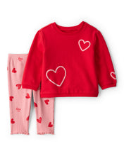 Cargar imagen en el visor de la galería, Valentine's Day 2-Piece Heart French Terry Tee & Pant Set - Red