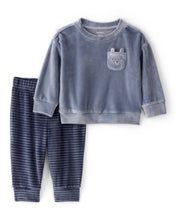 Cargar imagen en el visor de la galería, 2-Piece Bear Velour Sweatshirt & Jogger Set - Blue