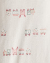 Cargar imagen en el visor de la galería, 3-Piece Train Print Long-Sleeve Bodysuit & Pant Set - Pink