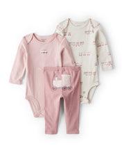 Cargar imagen en el visor de la galería, 3-Piece Train Print Long-Sleeve Bodysuit & Pant Set - Pink