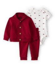 Cargar imagen en el visor de la galería, 3-Piece Quilted Cardigan Outfit Set - Red
