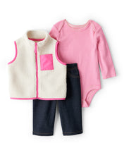 Cargar imagen en el visor de la galería, 3-Piece Fleece Vest Outfit Set - Pink