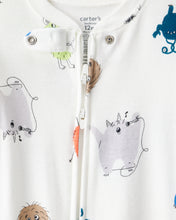 Cargar imagen en el visor de la galería, Monster 100% Cotton Snug Fit 2-way Zip 1-Piece Pajamas - White