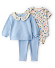 Cargar imagen en el visor de la galería, 3-Piece Floral Collared Cardigan Outfit Set - Blue