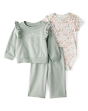 Cargar imagen en el visor de la galería, 3-Piece Floral Sweatshirt Outfit Set - Green