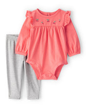 Cargar imagen en el visor de la galería, 2-Piece Cherry Bodysuit & Pant Set - Coral