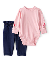 Cargar imagen en el visor de la galería, 2-Piece Floral Bodysuit & Pant Set - Pink