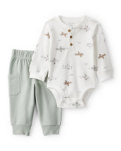 Cargar imagen en el visor de la galería, 2-Piece Airplane Thermal Bodysuit & Jogger Set - Green/White