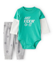 Cargar imagen en el visor de la galería, 2-Piece 'Just Kickin it' Soccer Bodysuit & Pant Set - Green