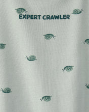 Cargar imagen en el visor de la galería, 'Expert Crawler' Snail Short-Sleeve Romper - Green