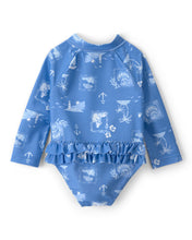 Cargar imagen en el visor de la galería, Sailboat Long-Sleeve 1-Piece Rashguard Swimsuit - Blue