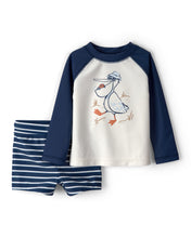 Cargar imagen en el visor de la galería, 2-Piece Pelican Long-Sleeve Rashguard Swimsuit Set - Navy/White
