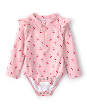 Cargar imagen en el visor de la galería, Cherry Long-Sleeve 1-Piece Rashguard Swimsuit - Pink