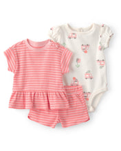 Cargar imagen en el visor de la galería, 3-Piece Ice Cream Truck Short-Sleeve Top; Bodysuit & Short Set - Pink/Ivory