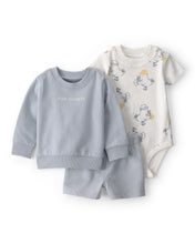 Cargar imagen en el visor de la galería, 3-Piece 'Main Squeeze' Sweatshirt; Bodysuit & Short Set - Blue