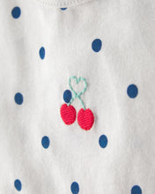 Cargar imagen en el visor de la galería, 2-Piece Cherry Polka Dots Short-Sleeve Bodysuit & Short Set - White/Blue