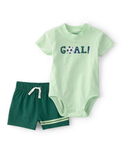 Cargar imagen en el visor de la galería, 2-Piece Soccer Goal Short-Sleeve Bodysuit & Short Set - Green