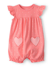 Cargar imagen en el visor de la galería, Heart Pocket Short-Sleeve Romper - Coral