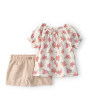 Cargar imagen en el visor de la galería, 2-Piece Floral Top & Short Set - Cream/Tan
