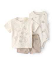 Cargar imagen en el visor de la galería, Baby Boy 3-Piece Into The Wild Top, Bodysuit & Short Set - Ivory/Brown