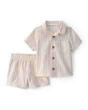 Cargar imagen en el visor de la galería, Baby Boy 2-Piece Striped Top & Short Set - Tan
