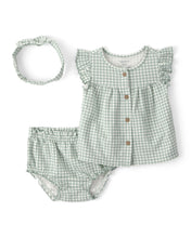 Cargar imagen en el visor de la galería, Baby Girl 3-Piece Gingham Top & Short Set - Green