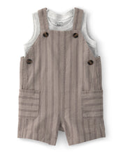 Cargar imagen en el visor de la galería, Baby Boy 2-Piece Striped Overall Set - Brown