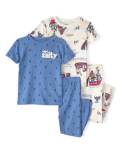 Cargar imagen en el visor de la galería, Anchor 100% Cotton Snug Fit 4-Piece Pajama Set - Blue/Cream