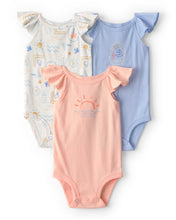 Cargar imagen en el visor de la galería, 3-Pack Beach Flutter-Sleeve Multipack Bodysuits - Orange/Blue/Ivory