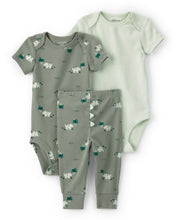 Cargar imagen en el visor de la galería, 3-Piece Dinosaur Bodysuits & Pant Set - Green