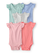 Cargar imagen en el visor de la galería, 5-Pack Multipack Ruffle-Sleeve Bodysuits - Pink/Blue/Green