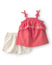 Cargar imagen en el visor de la galería, 2-Piece Linen Sleeveless Top & Short Set - Coral/Ivory