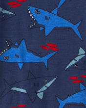 Cargar imagen en el visor de la galería, Shark 100% Cotton Short-Sleeve Snug Fit 4-Piece Pajama Set - Blue