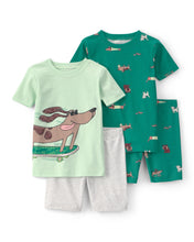 Cargar imagen en el visor de la galería, Skateboard Dog Cotton Short-Sleeve Snug Fit 4-Piece Pajama Set - Green