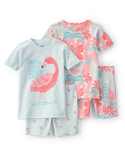 Cargar imagen en el visor de la galería, Flamingo 100% Cotton Short-Sleeve Snug Fit 4-Piece Pajama Set - Pink/Blue