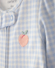 Cargar imagen en el visor de la galería, Peach Gingham 2-Way Zip 100% Cotton Sleep & Play Pajama - Blue