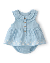 Cargar imagen en el visor de la galería, Shell Embroidered Gauze Bodysuit Dress - Blue