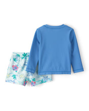 Cargar imagen en el visor de la galería, 2-Piece Tropical Beach Rashguard Trunk Set - Blue