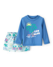 Cargar imagen en el visor de la galería, 2-Piece Tropical Beach Rashguard Trunk Set - Blue